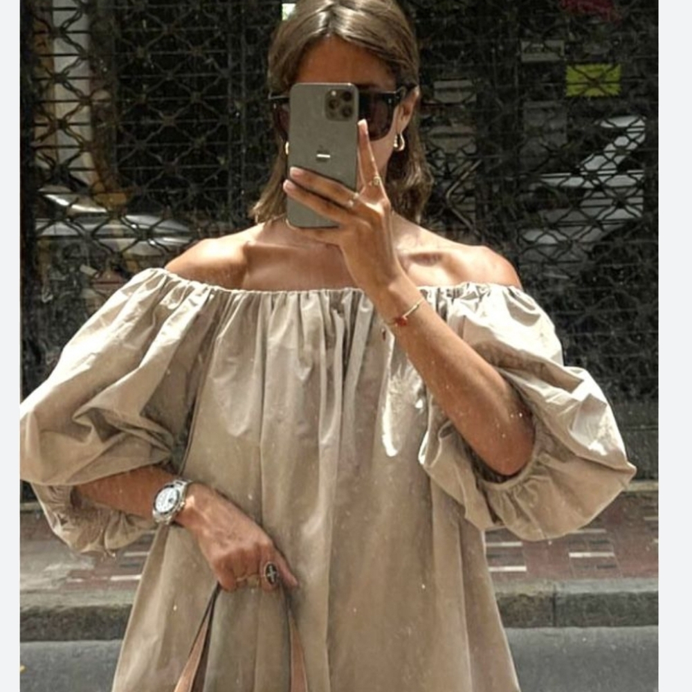Hatch Off-Shoulder Tan Top